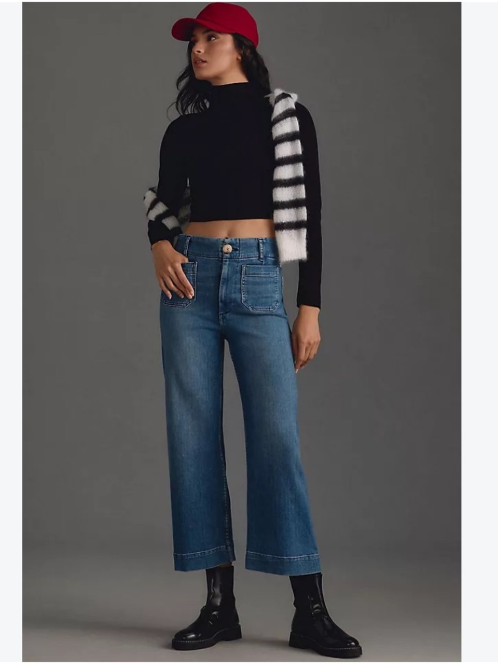 Anthropologie The Colette Crop High-Rise Wide-Leg Jeans by Maeve sz 31